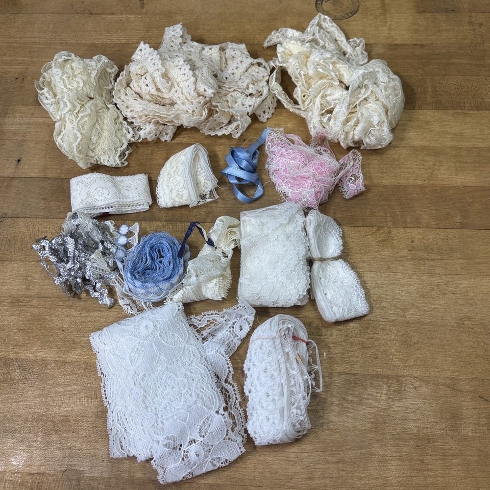 Vintage Lace Trim Ribbon Lot 4.2 Oz Assorted Colors Sizes Sewing Craft